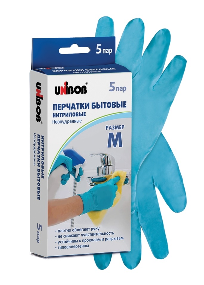 Перчатки Unibob нитриловые, голубые