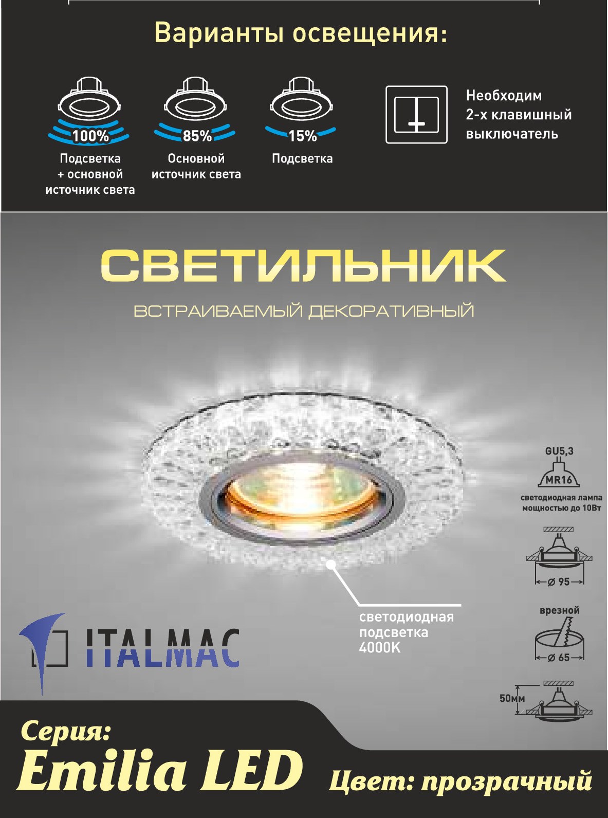 Светильник потолочный из полимера, прозрачный Emilia LED 51 3 70 MR16+LED