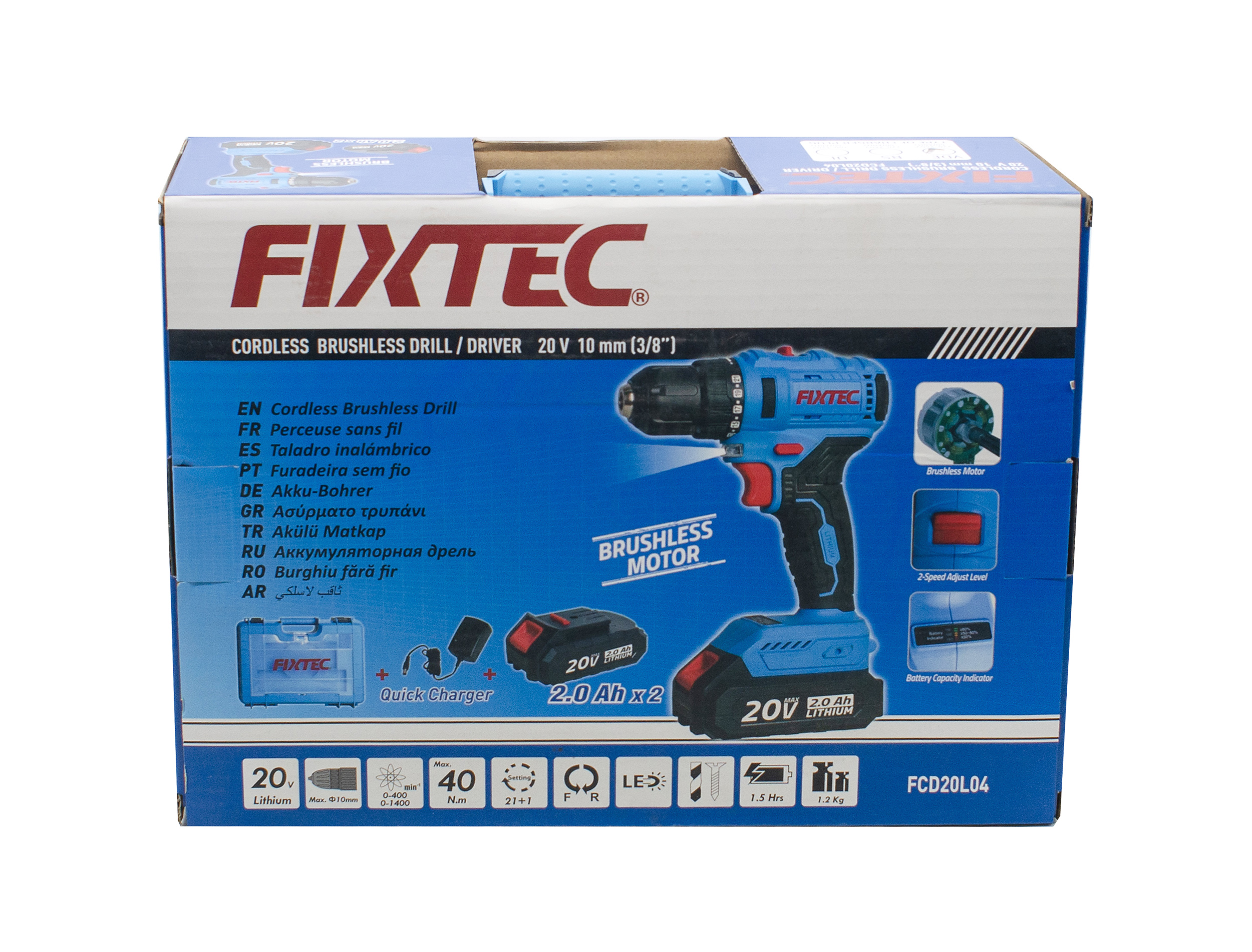 Дрель аккумуляторная Fixtec FCD20L04, 20В,Li-ion,2А/ч,2 аккумулятора, безщеточная