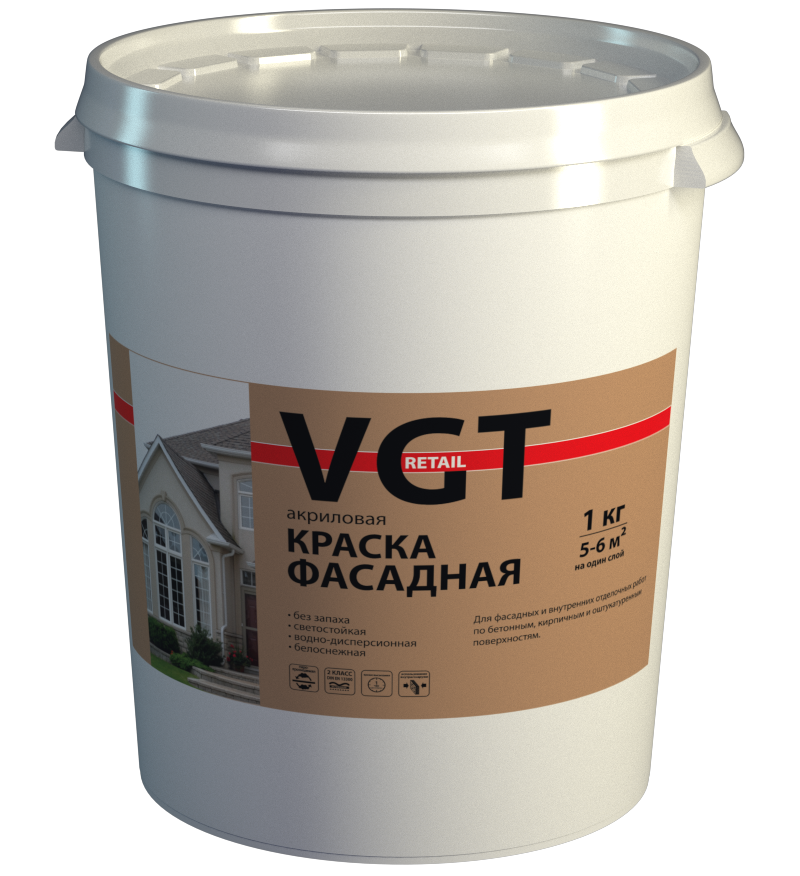 Краска ВД-АК-1180 фасадная белоснежная RETAIL, 45 кг ( замена за 1401757)