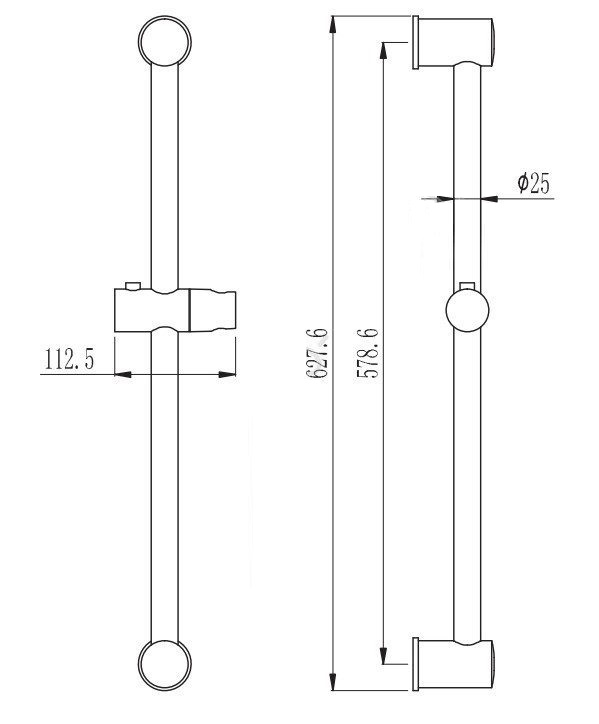 Стойка душевая 627мм d25мм хром арт. VSR627 VODA
