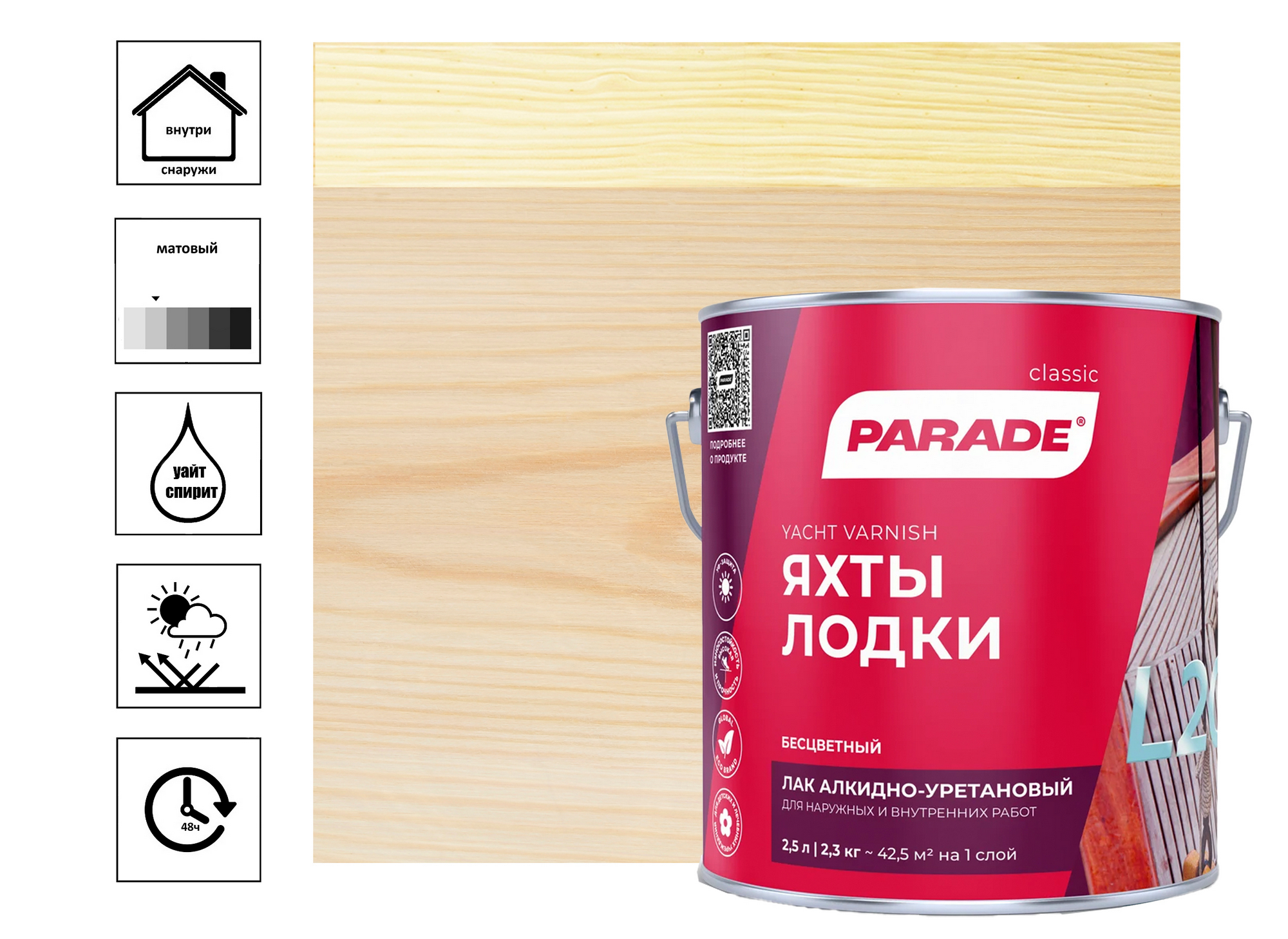 Лак алкидно-уретановый Parade L20 яхтный матовый 2,5 л