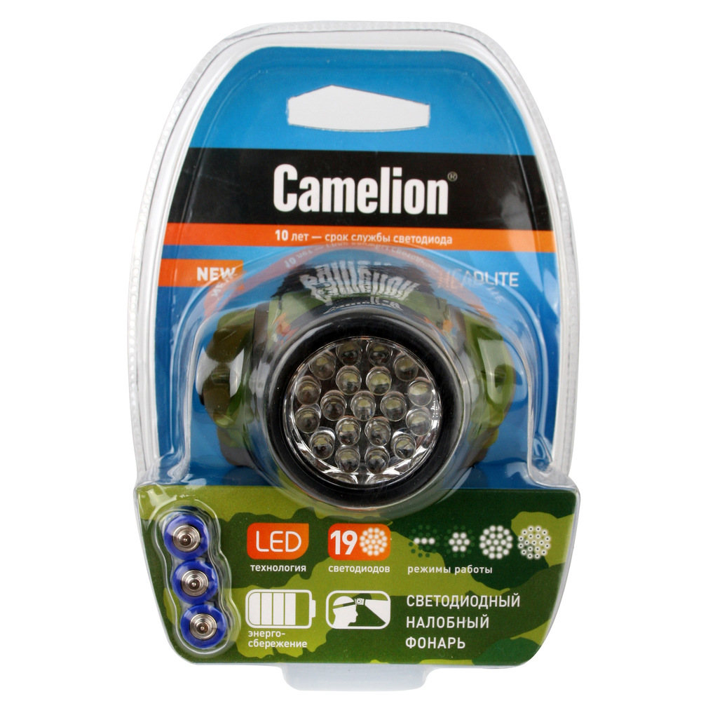 Фонарь налобный Camelion LED5313-19F4ML камуфляж, 19LED, 4 режима