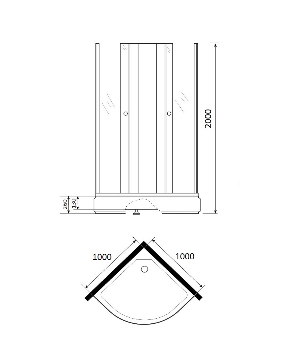 Угол душевой CB SW-4491A 1000х1000х2000 мм, средний поддон