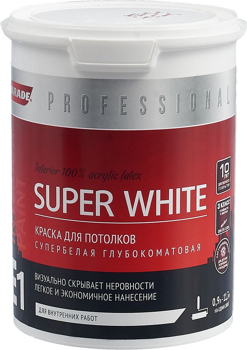 Краска для потолков Parade Super White E1 0,9 л, база А белый