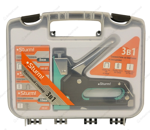 Степлер мебельный Sturm 1071-01-S3, для скоб 140(4-14мм), S(10-12мм) и гвоздей J(10-14мм)