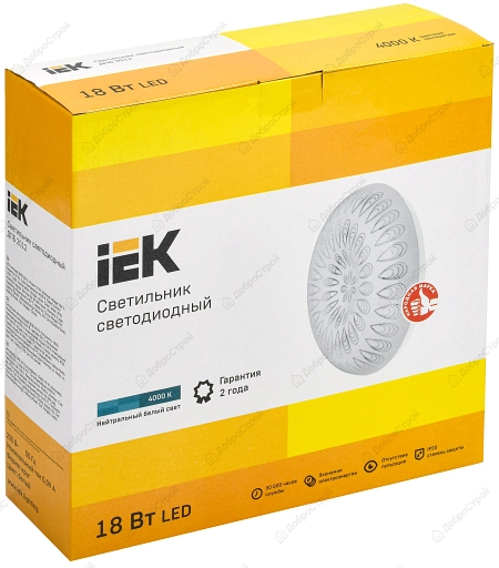 Светильник LED ДПБ 2012 18Вт IP20 4000К круг белый IEK